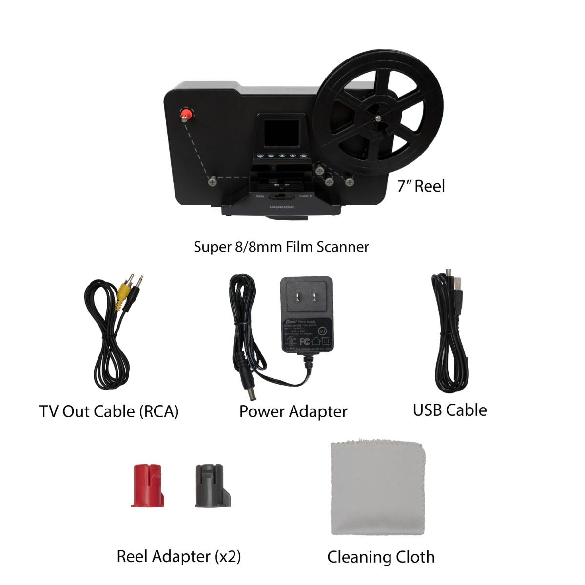 8mm & Super 8 Film to Digital Converter, Film Scanner Digitizer with 2.4  Screen, Convert 3” 5” 7” 9” Reels into 1080P Digital MP4 Files,Sharing 